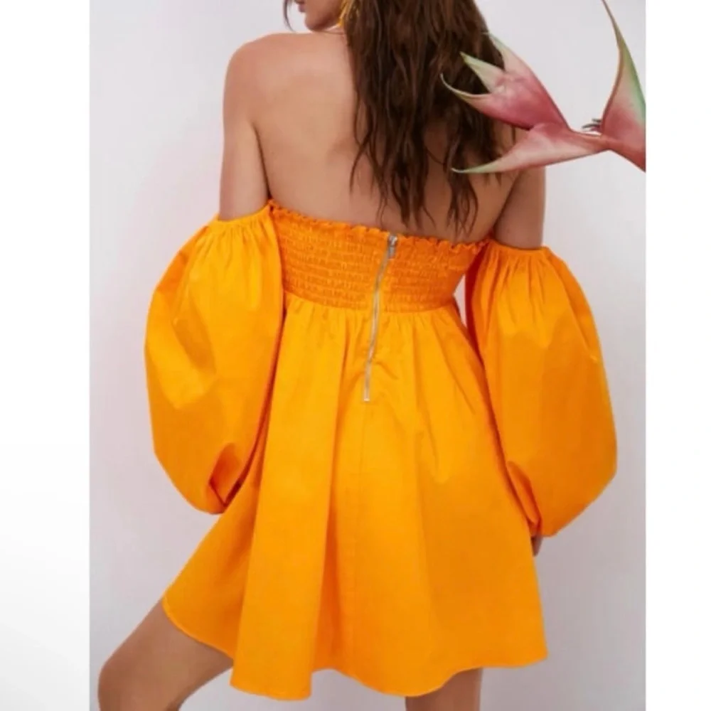 NWT For Love & Lemons St. Lucia Dress Off Shoulder Size Small Orange - Picture 3 of 10